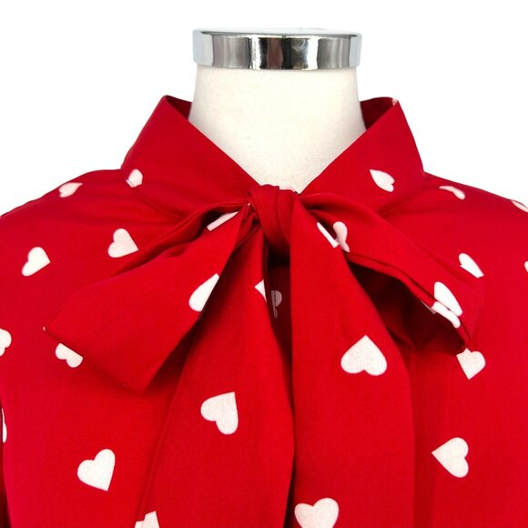 Unique Vintage Gwen Red White Heart Print Blouse Puff Sleeve Size Large - Picture 3 of 12